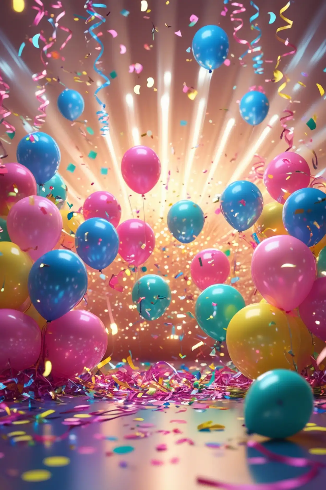birthday background with balloons and confetti