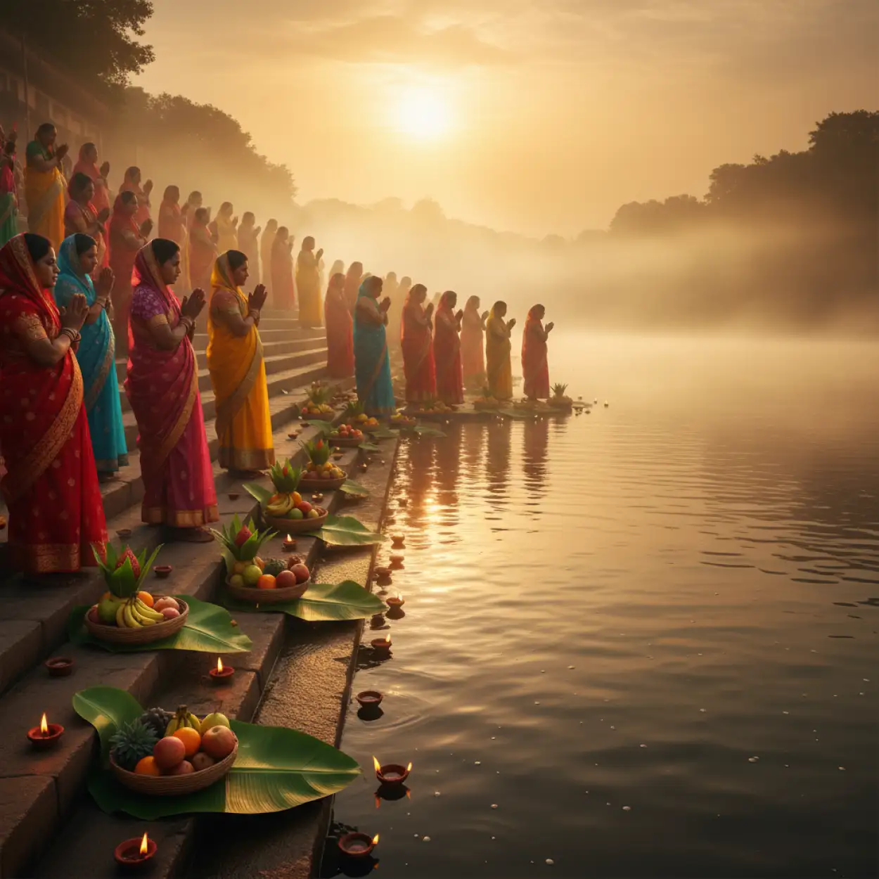 Chhath Puja Festival Background With Glowing Water Reflection - Royalty Free Chhath Puja Background Image | Pngmagic Free Download Chhath Puja Festival Background With Glowing Water Reflection - High Quality Chhath Puja Background Background