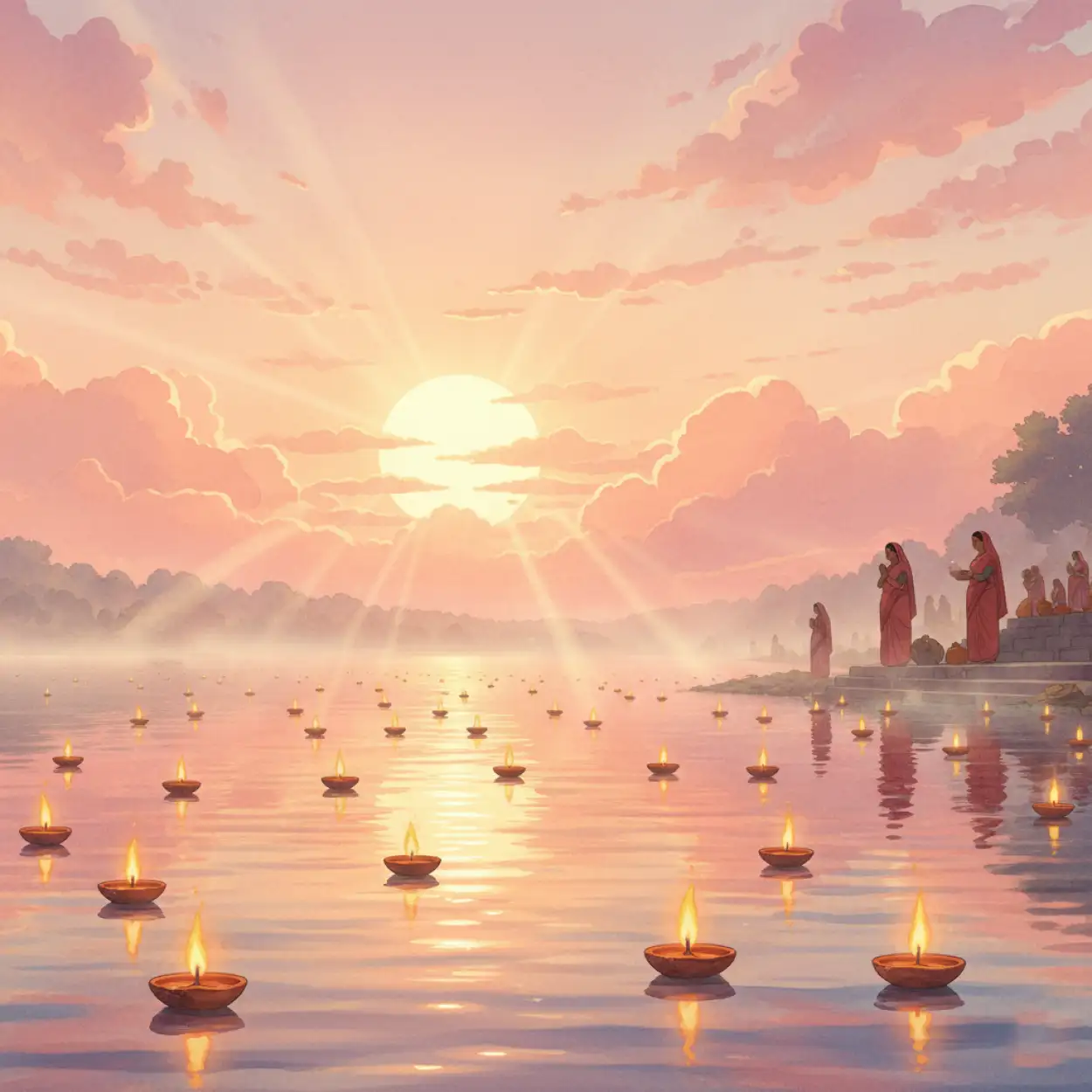 Free Download Chhath Puja Morning Background With Colorful Sky - High Quality Chhath Puja Background Background