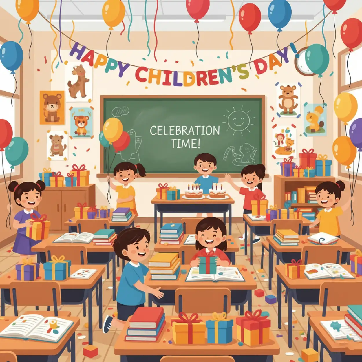 childrens day background with colorful balloons