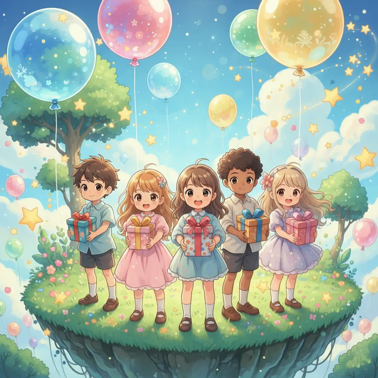 childrens day background with flowers and kids