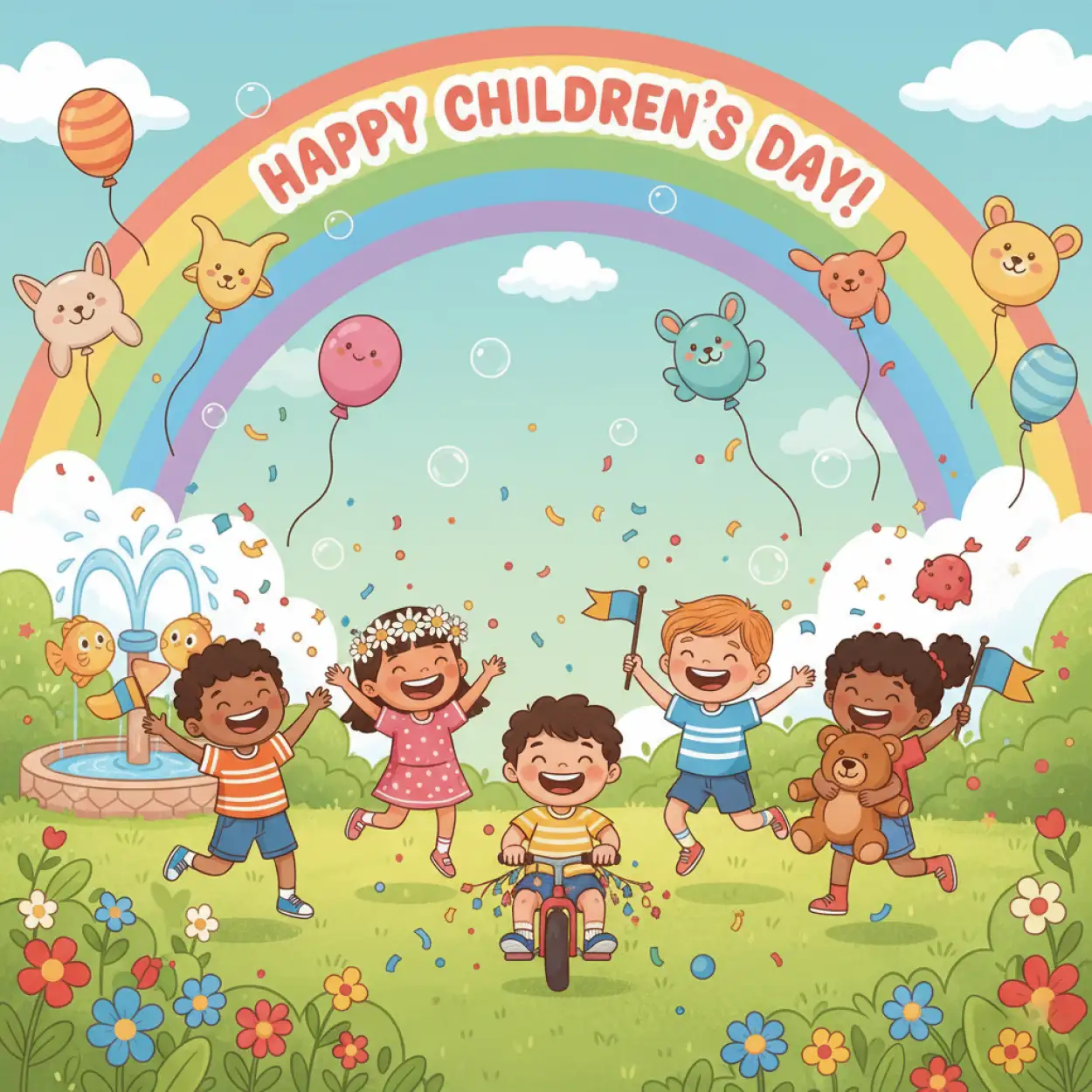 childrens day background with kids playing