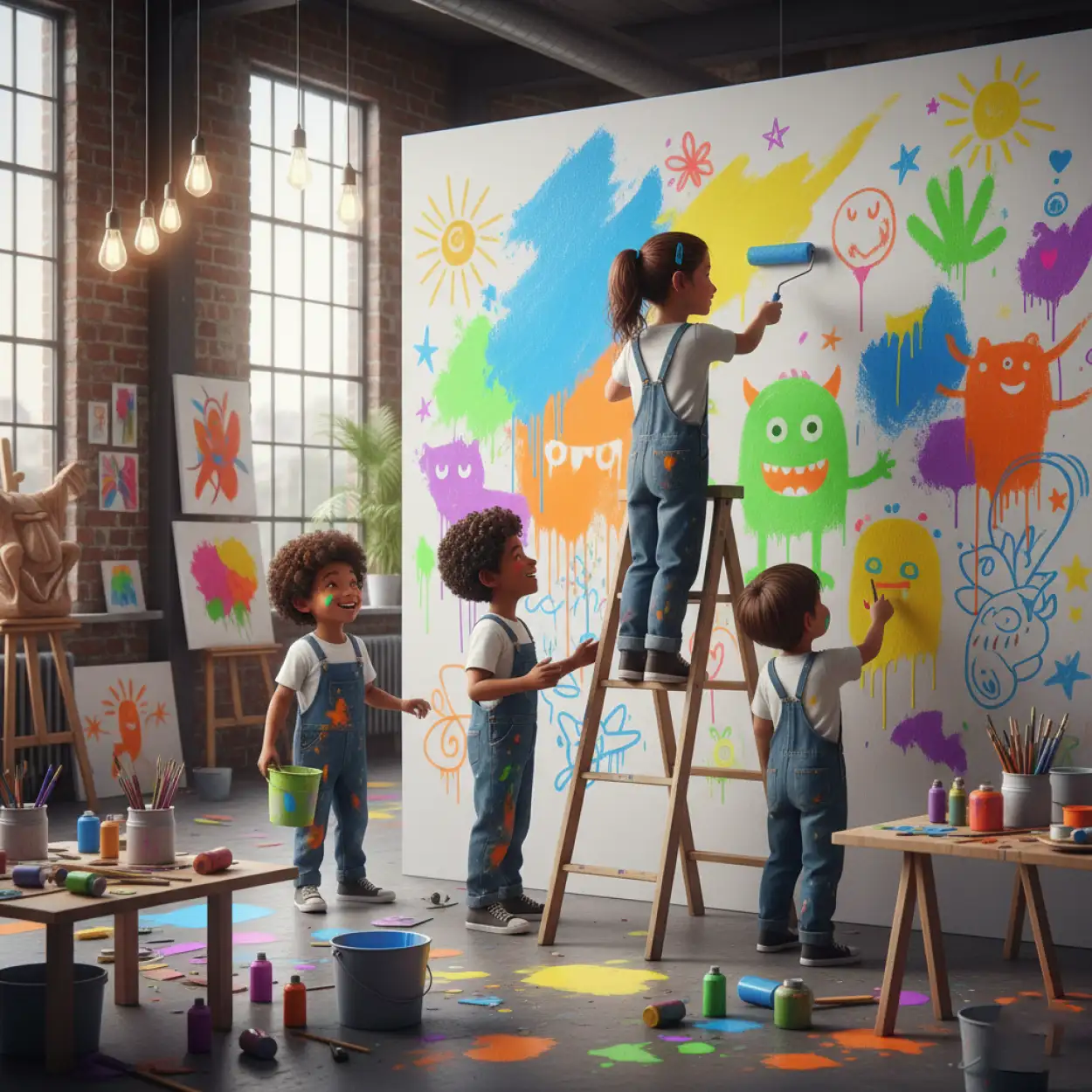 childrens day background with school bus and kids