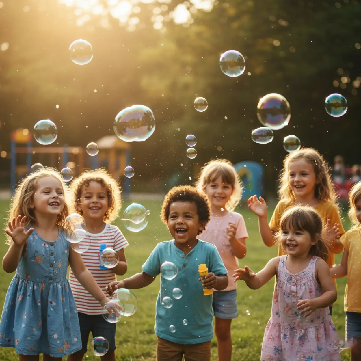 childrens day background with smiling children photo