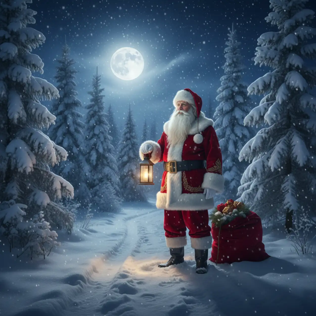 christmas background with santa claus and gifts