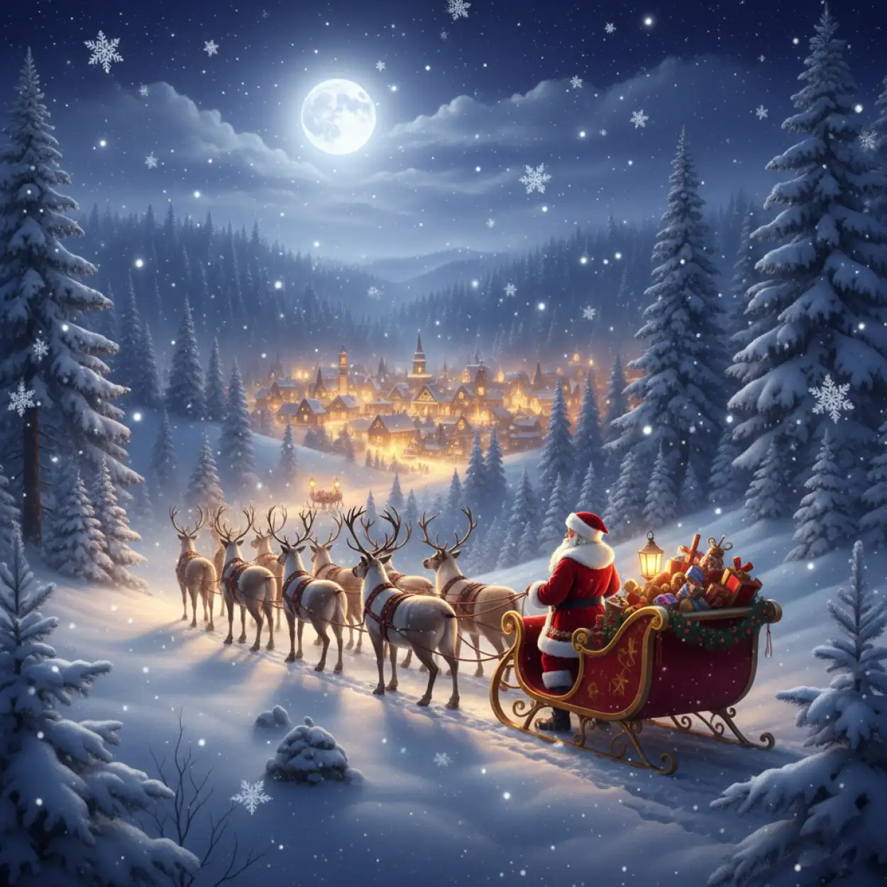 christmas background with santa claus and reindeer