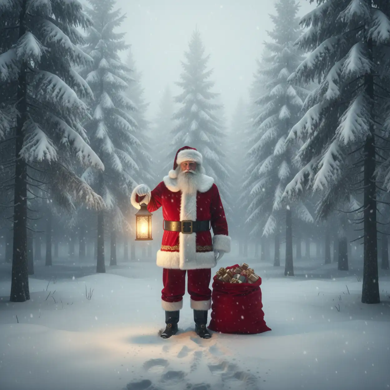 christmas background with santa claus and snow