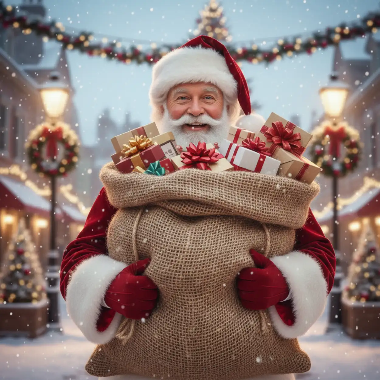 christmas background with santa claus forest scene