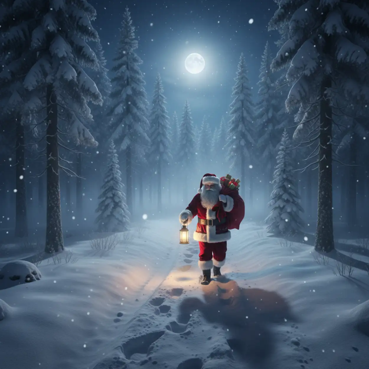 christmas background with santa claus night scene