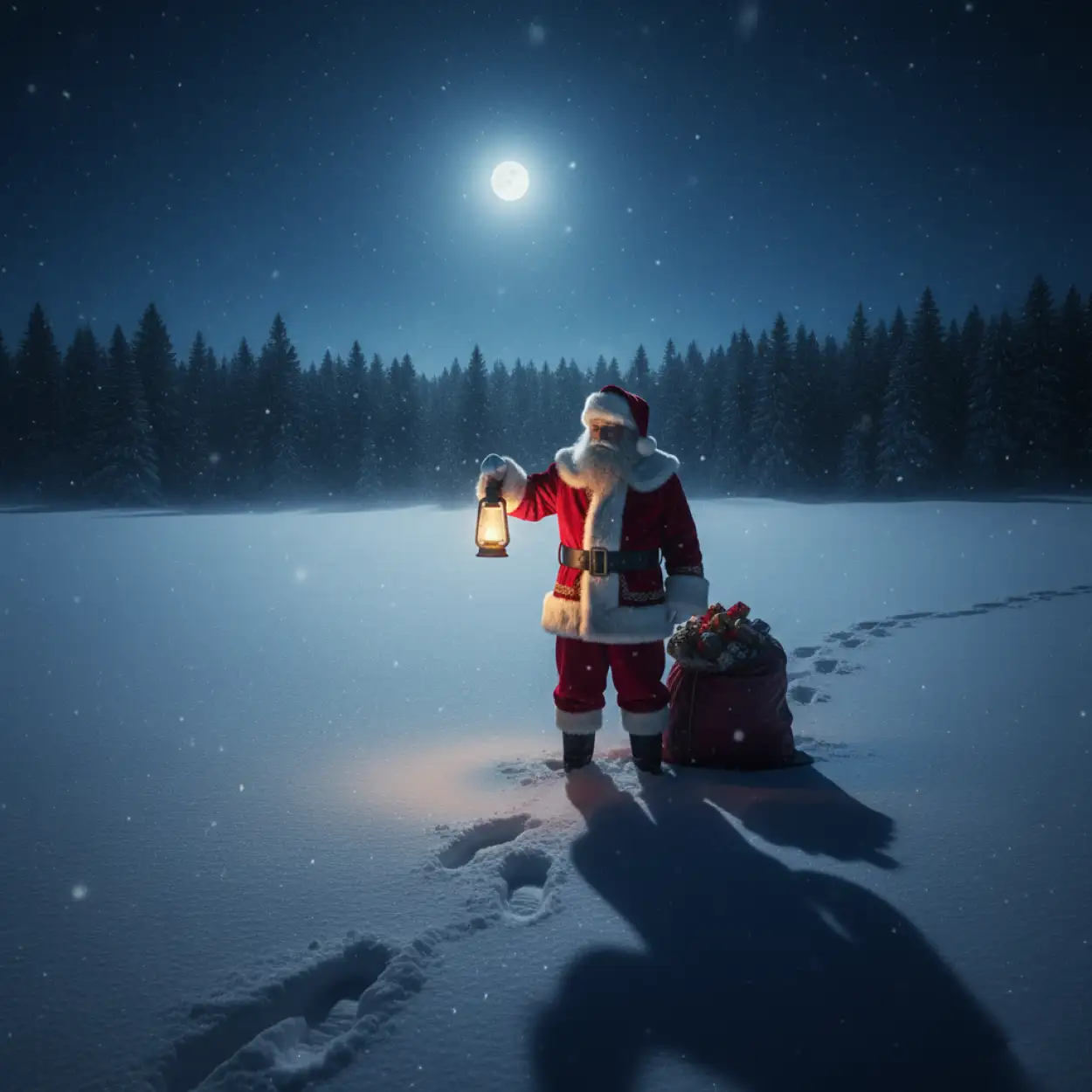 christmas background with santa claus northern lights