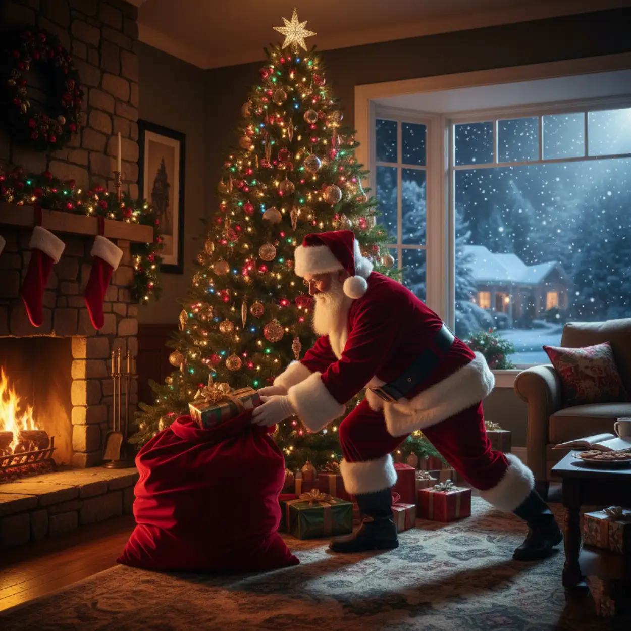 christmas background with santa claus red theme