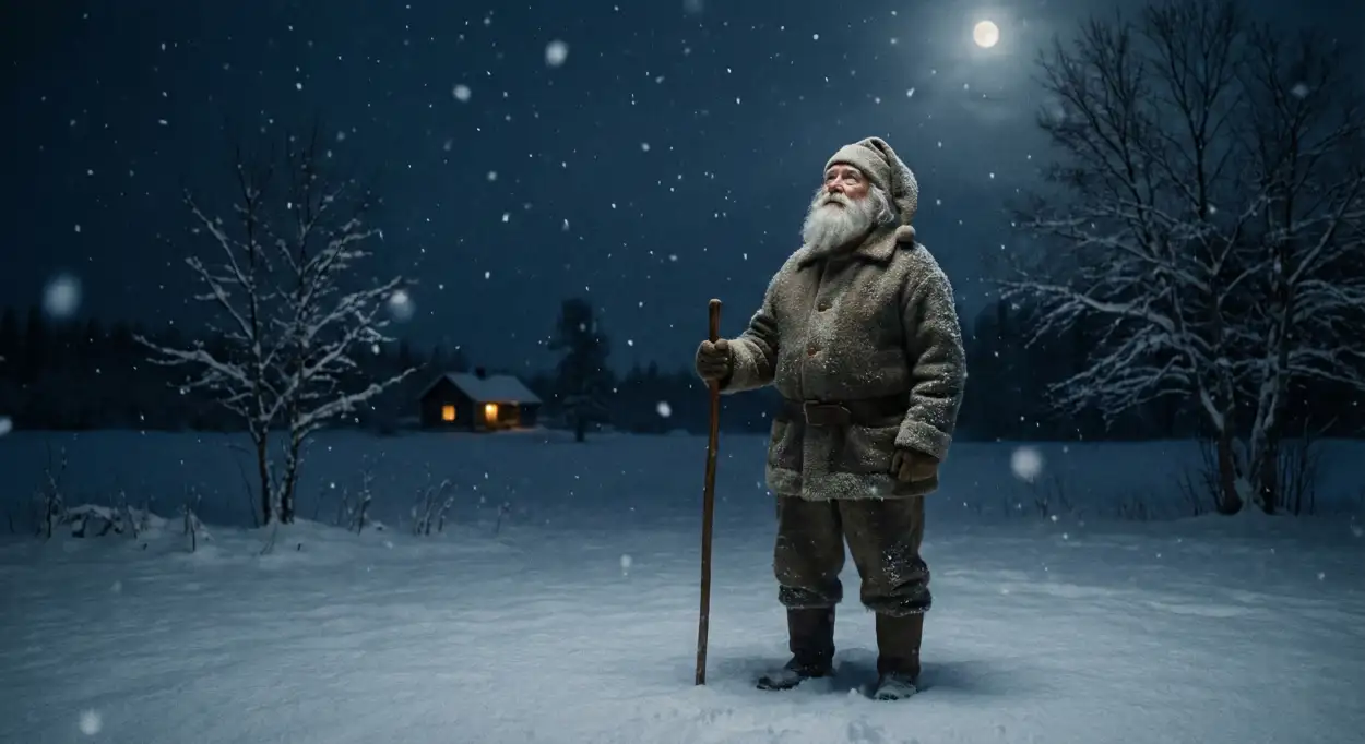 christmas background with santa claus snowy road