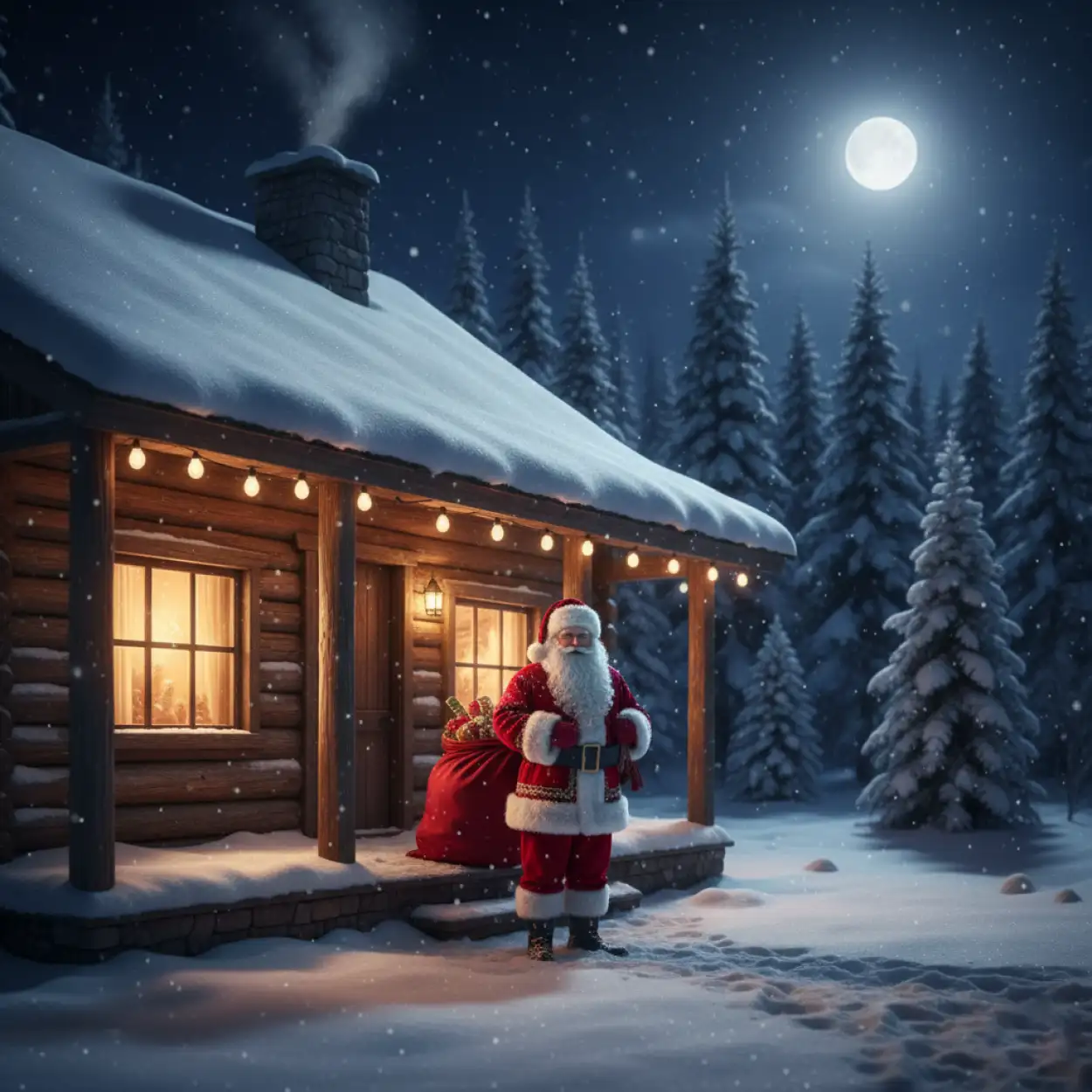 christmas background with santa claus village night