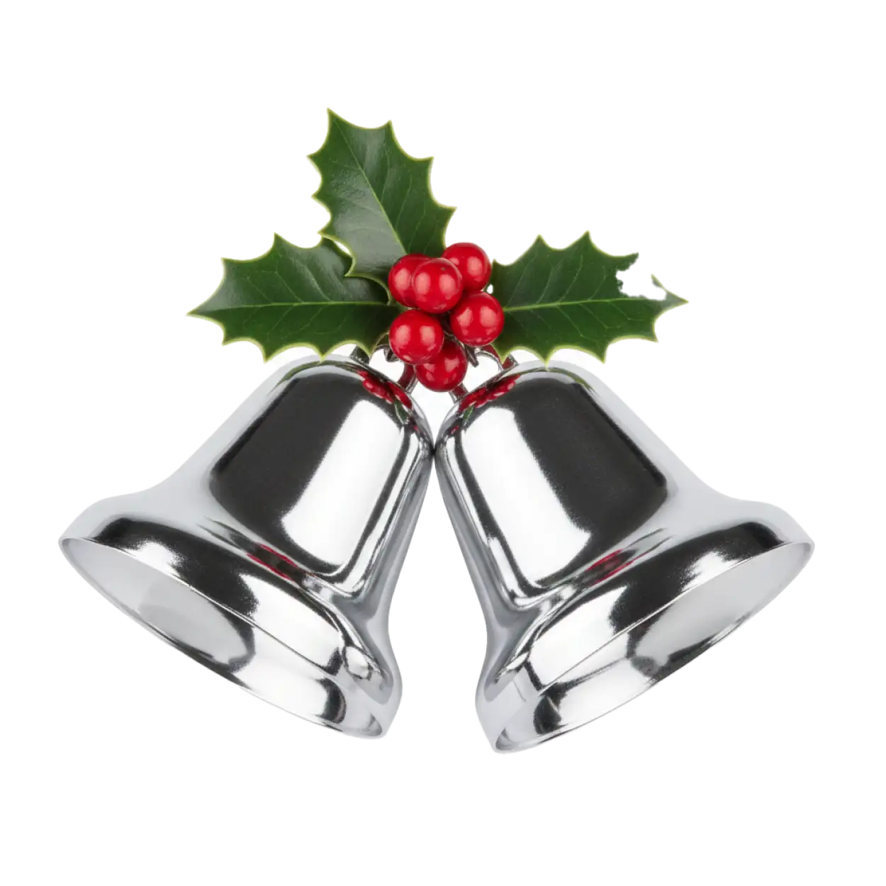 Free Download Christmas Bells Png With Holly Leaves - High Quality Christmas Bells Png PNG Image