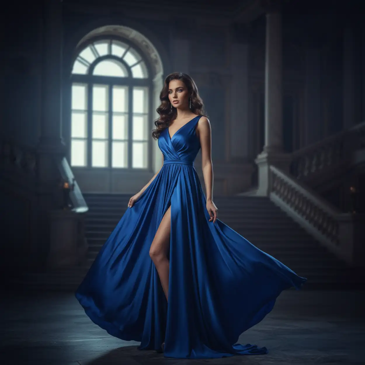 Free Download Classy Blue Designer Dress Girl Photoshoot Image - High Quality Blue Picture Background