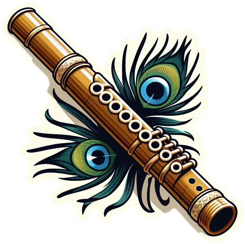 close-up of flute adorned with vibrant peacock feather