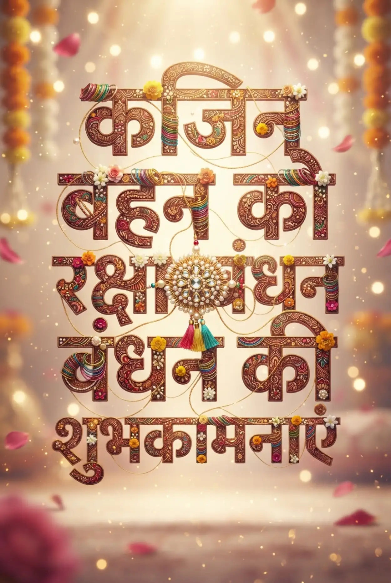 Free Download Colorful Festive Rakhi Threads Forming Raksha Bandhan Hindi Text Poster - High Quality Raksha Bandhan Ki Shubhkamnaye In Hindi Image