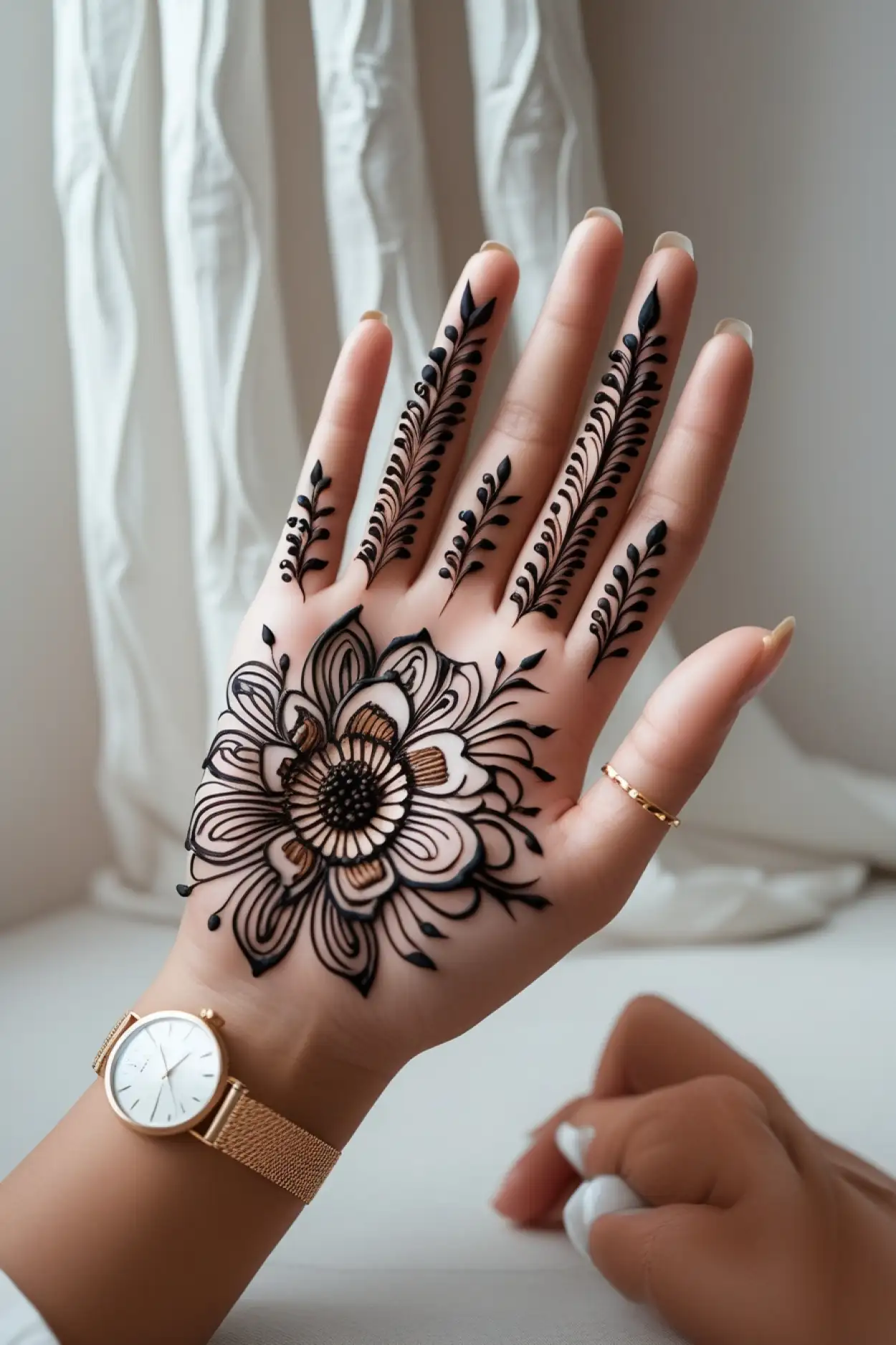 colorful glitter teej mehndi design 2025
