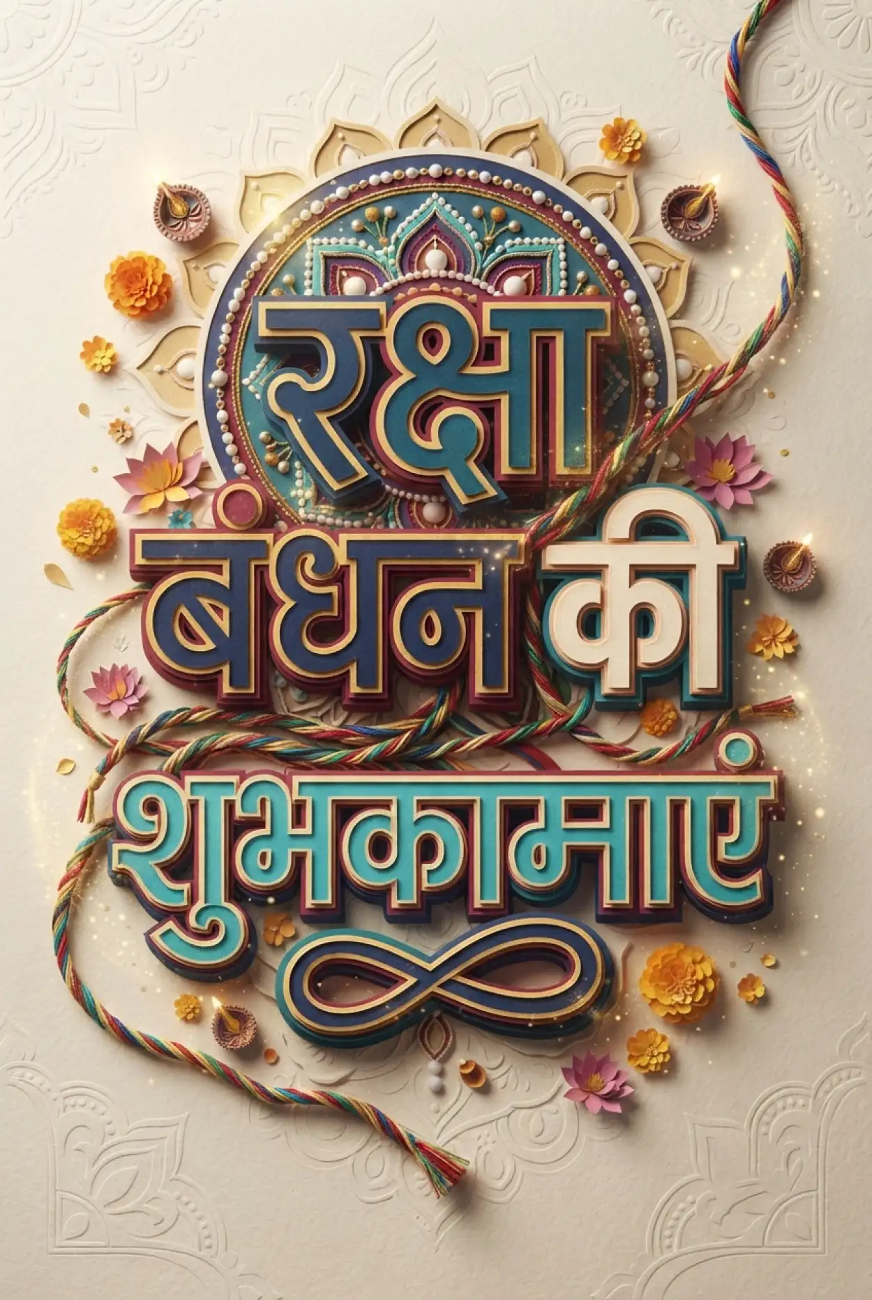 Free Download Colorful Rangoli Raksha Bandhan Hindi Typography With Rakhi Design - High Quality Raksha Bandhan Ki Shubhkamnaye In Hindi Image
