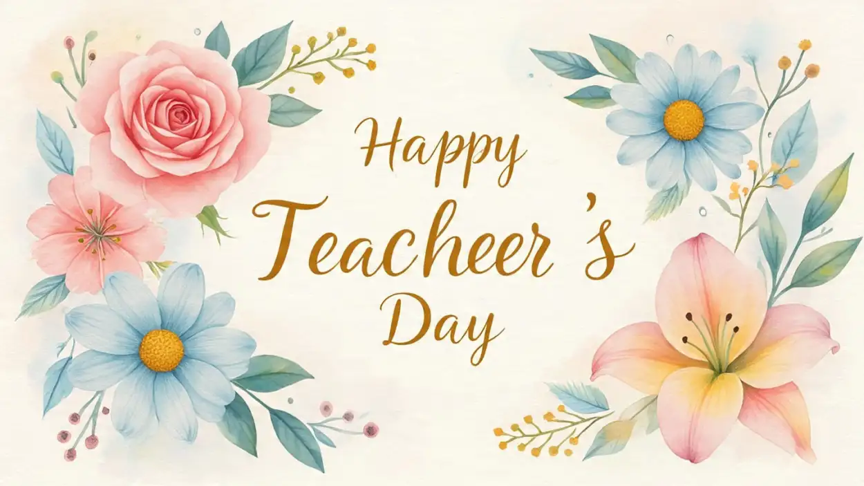 Creative Happy Teachers Day typography design with flowers