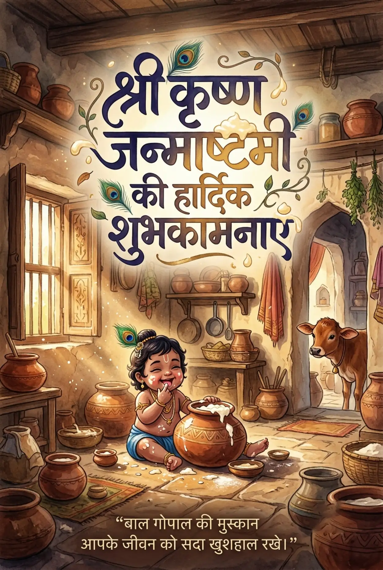 Free Download Cute Bal Krishna Janmashtami Wishes Images - High Quality Shri Krishna Janmashtami Ki Hardik Shubhkamnaye In Hindi Image