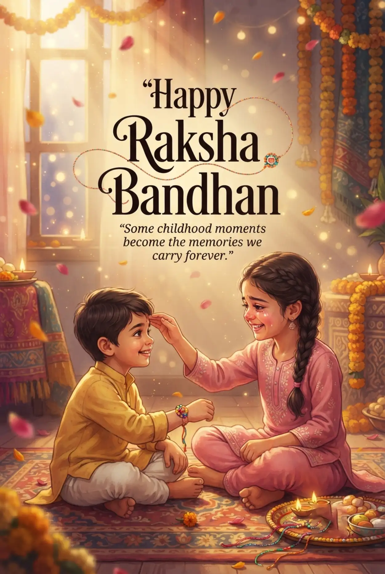 Free Download Cute Rakhi Greetings For Young Brother And Sister - High Quality Happy Raksha Bandhan Wishes For Children Image