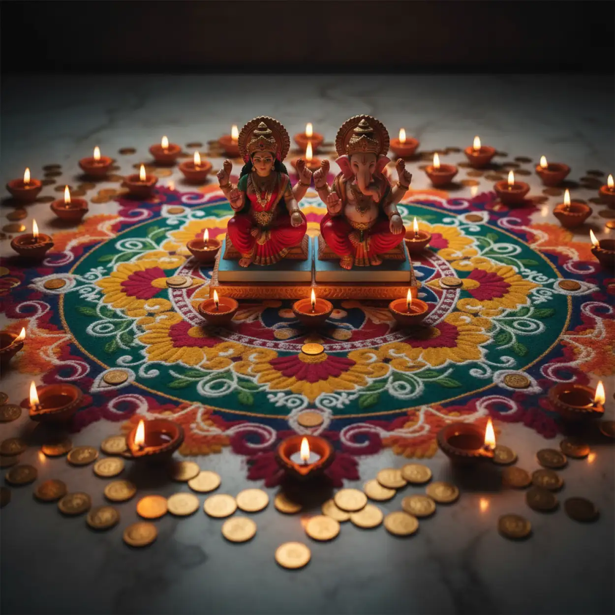 diwali background with diya and rangoli