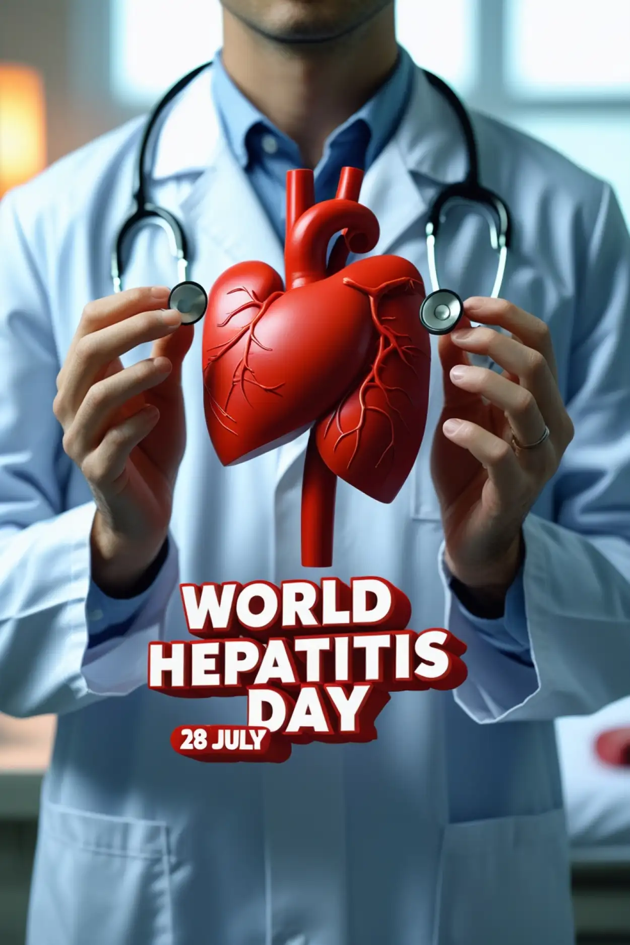 Doctor holding liver model World Hepatitis Day image