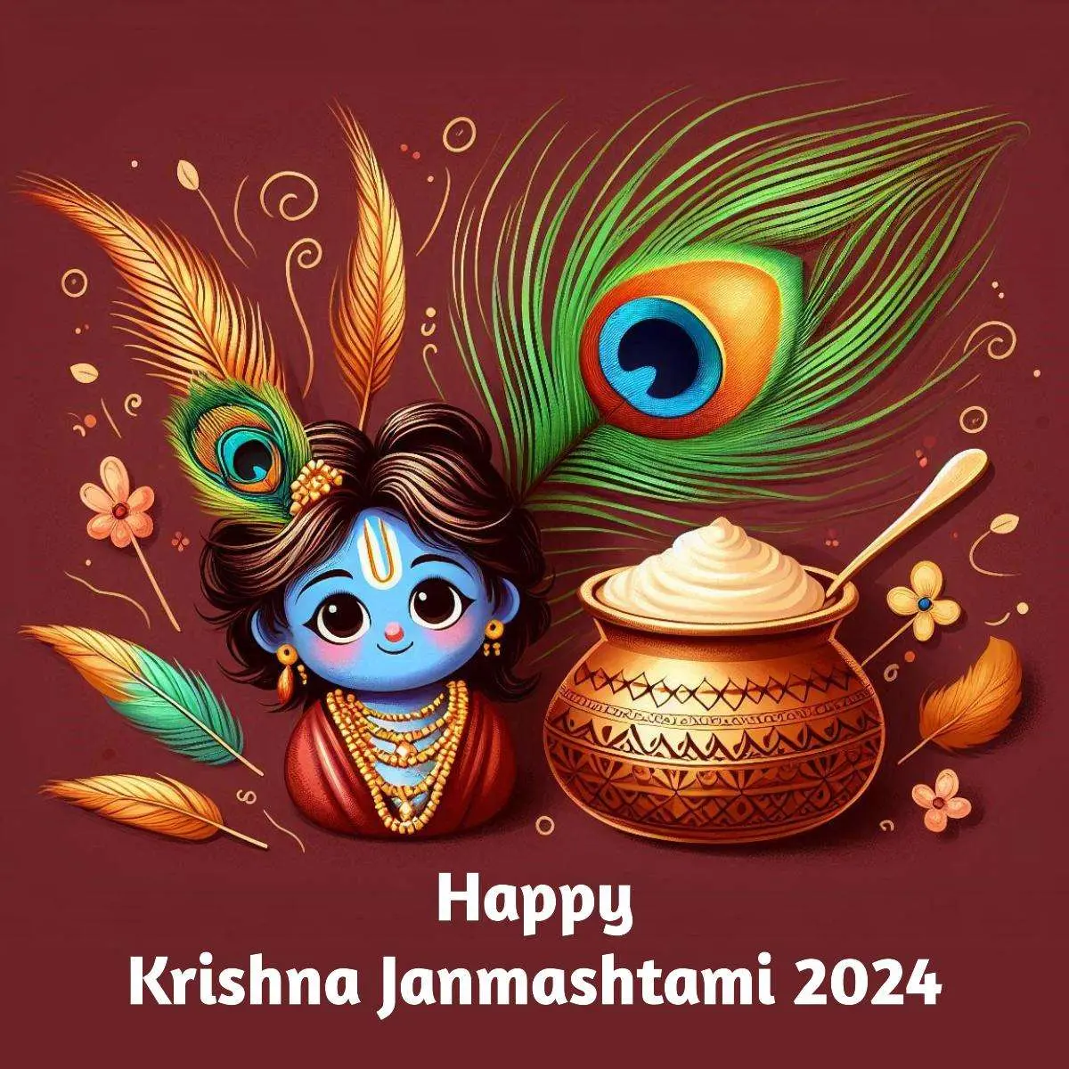 download happy krishna janmashtami photos with peacock feather and flute