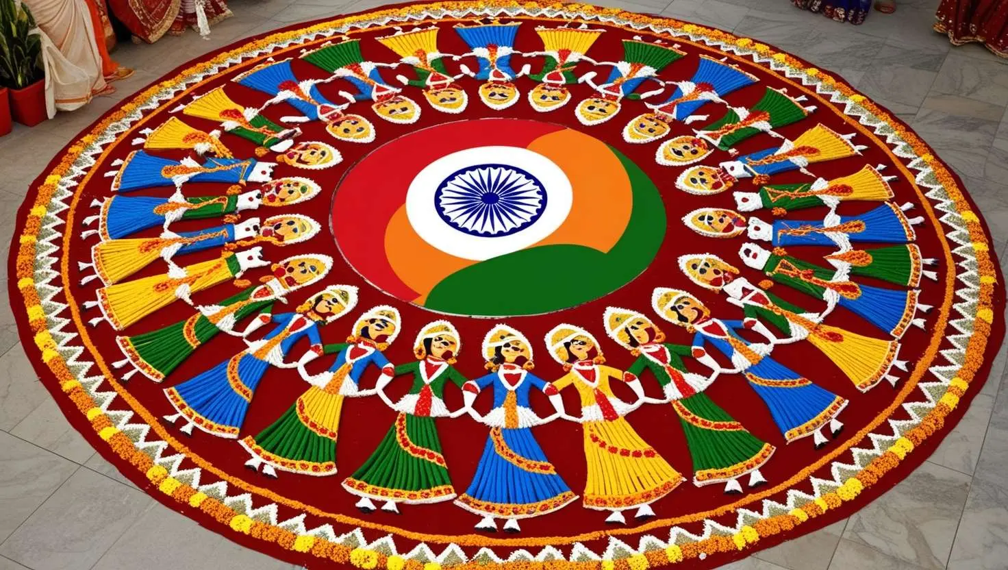 easy tri-color republic day rangoli with circles