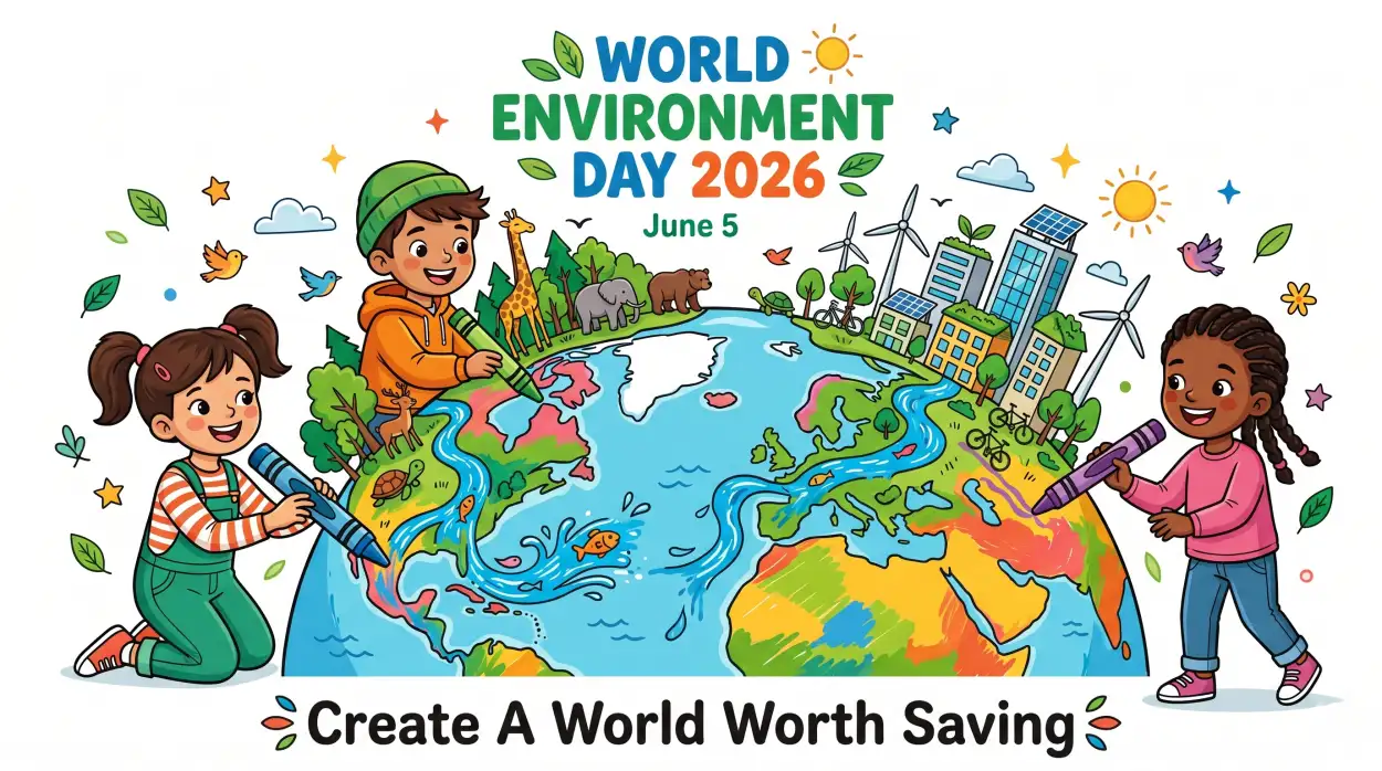 Free Download Easy World Environment Day Drawing For Kids 2026 - High Quality World Environment Day Kids Artwork 2026 Image