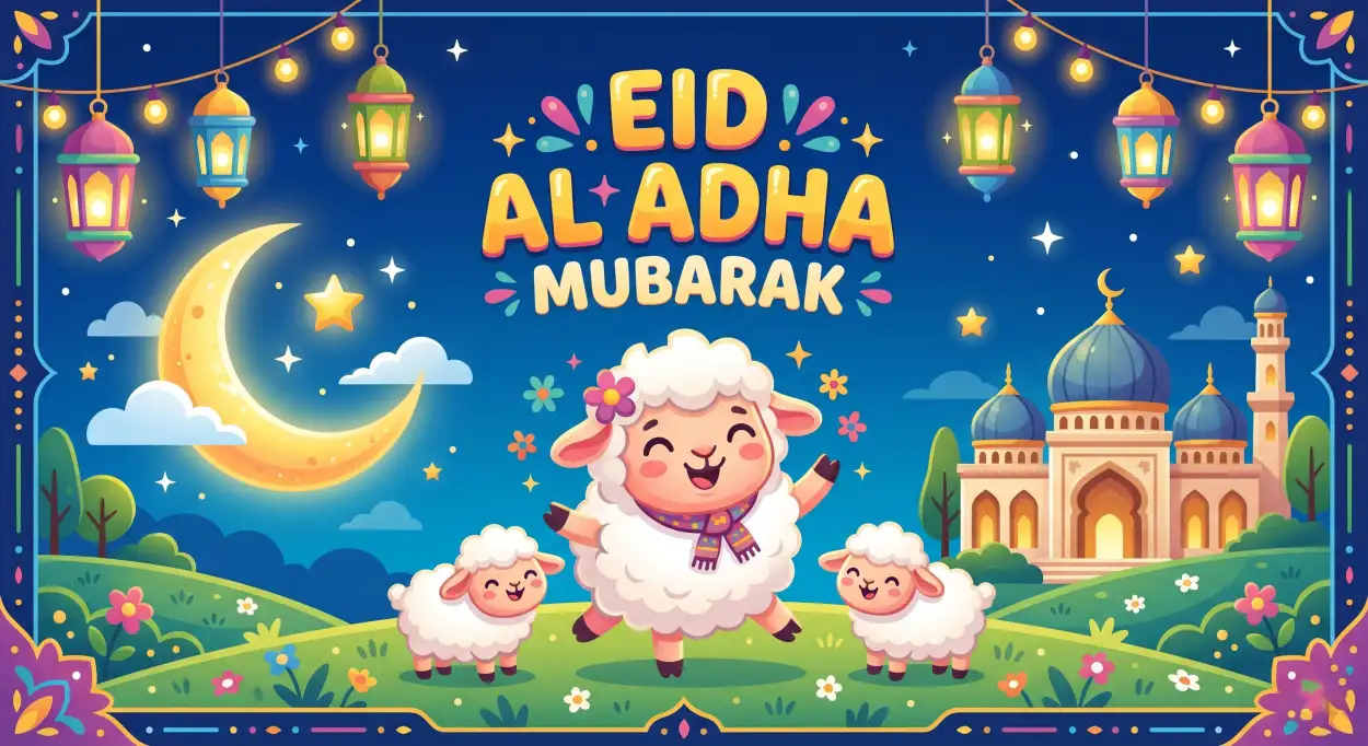 Free Download Eid Al Adha Greeting Card Cute Design 2026 - High Quality Eid Al Adha Greeting Card 2026 Image