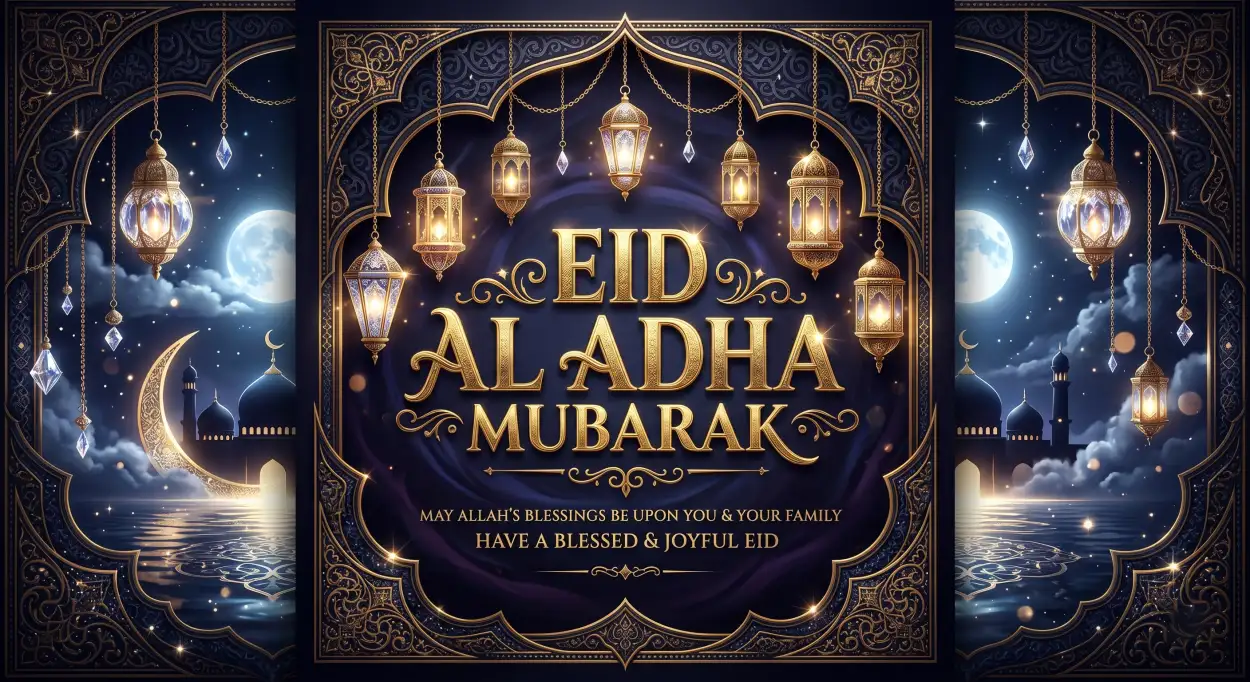 Free Download Eid Al Adha Greeting Card Elegant Typography 2026 - High Quality Eid Al Adha Greeting Card 2026 Image