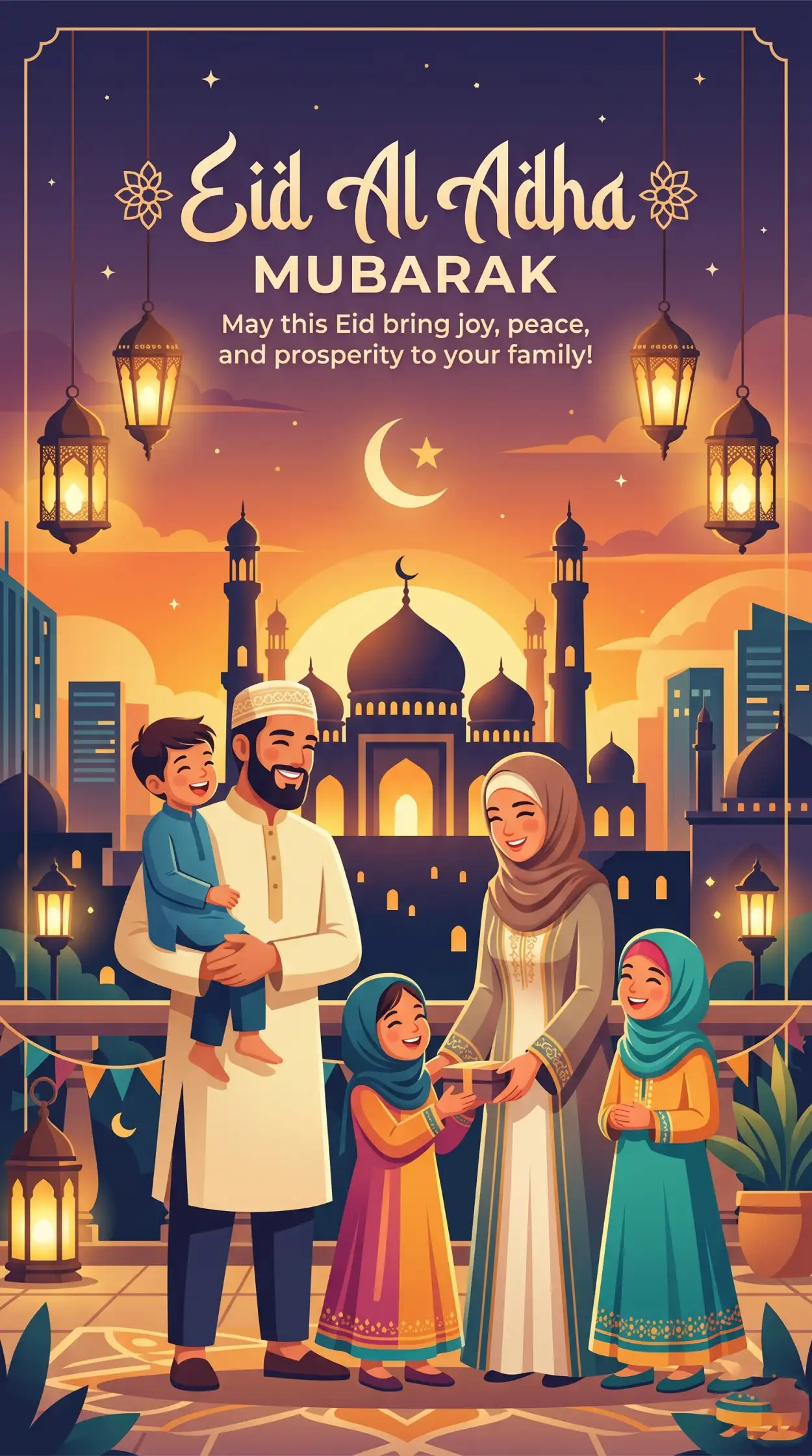 Free Download Eid Al Adha Greeting Card For Family 2026 - High Quality Eid Al Adha Greeting Card 2026 Image