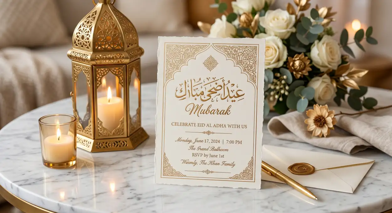 Free Download Eid Al Adha Greeting Card Luxury Invitation Style 2026 - High Quality Eid Al Adha Greeting Card 2026 Image