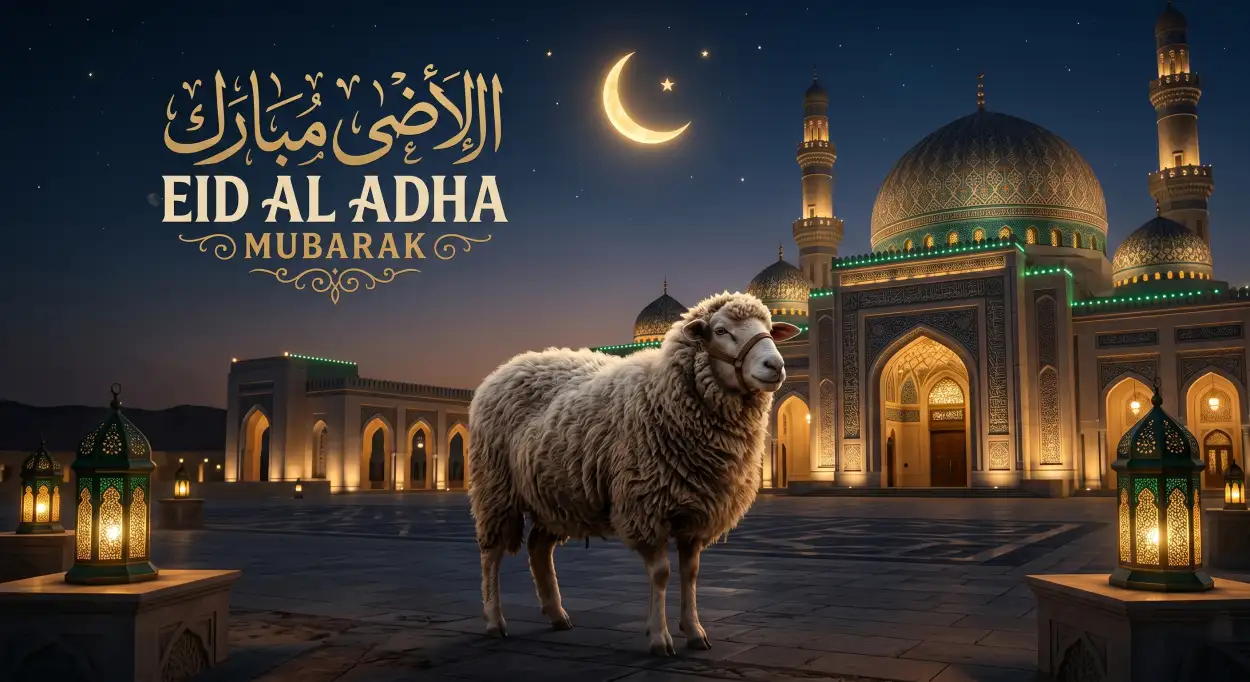 Free Download Eid Al Adha Greeting Card Sheep Illustration 2026 - High Quality Eid Al Adha Greeting Card 2026 Image