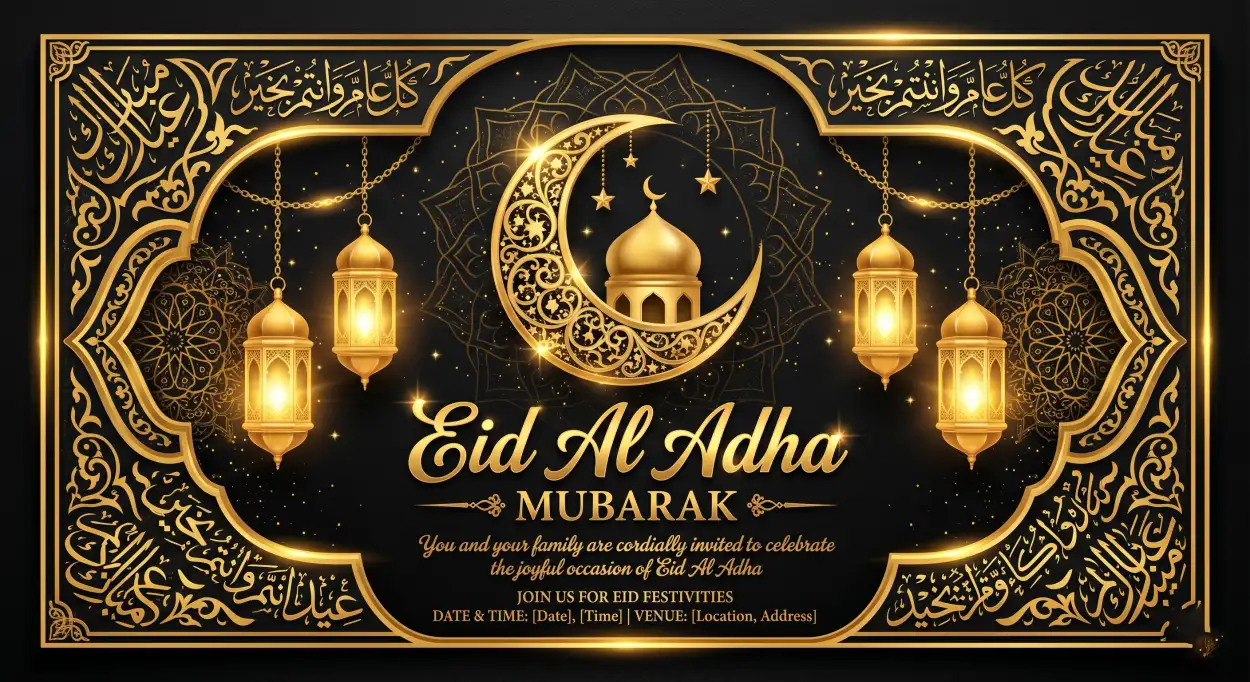 Free Download Eid Al Adha Greeting Card Template 2026 - High Quality Eid Al Adha Greeting Card 2026 Image