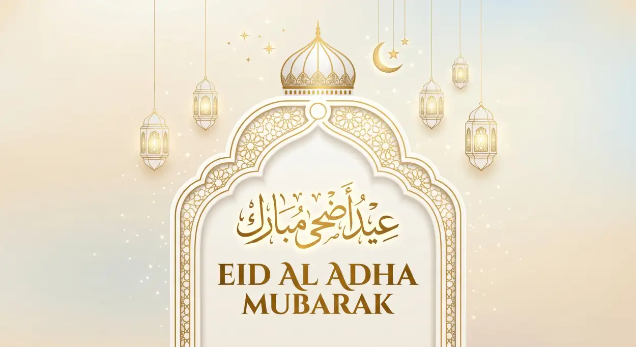 Free Download Eid Al Adha Greeting Card Whatsapp Status 2026 - High Quality Eid Al Adha Greeting Card 2026 Image