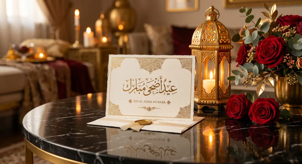 Free Download Eid Al Adha Greeting Card With Calligraphy 2026 - High Quality Eid Al Adha Greeting Card 2026 Image