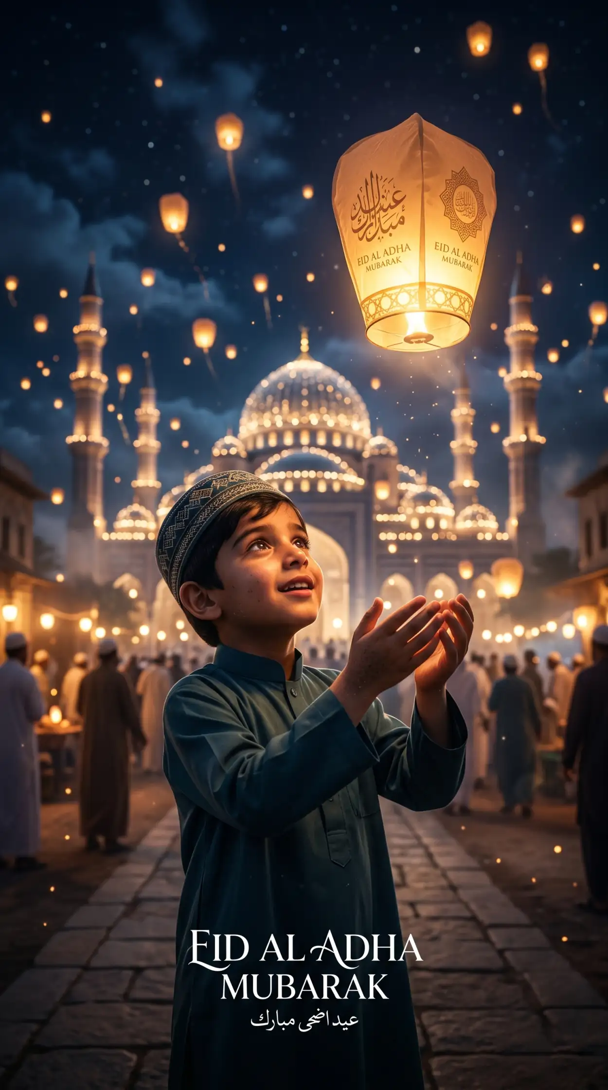Free Download Eid Al Adha Greeting Card With Lanterns 2026 - High Quality Eid Al Adha Greeting Card 2026 Image