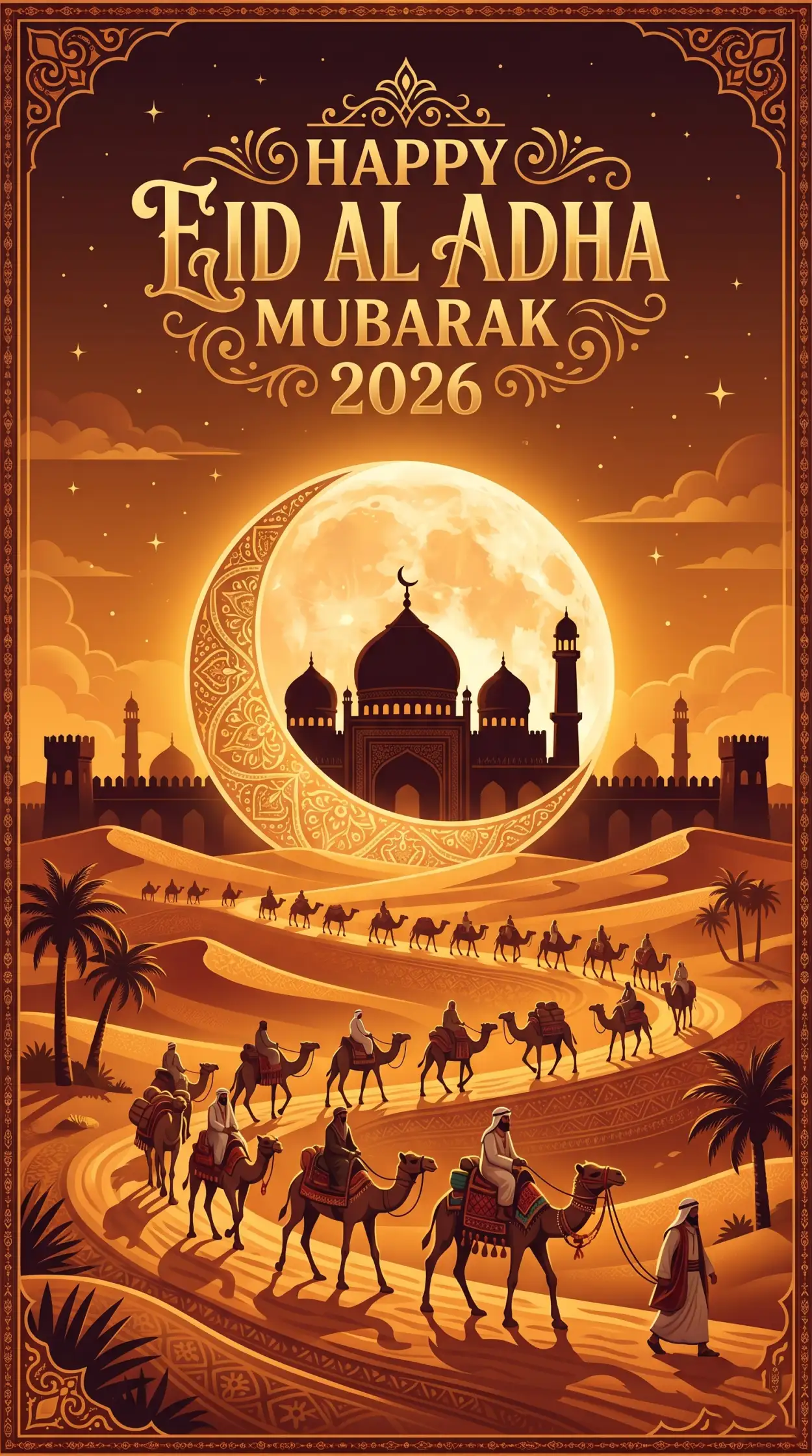 Free Download Eid Al Adha Greeting Card With Moon 2026 - High Quality Eid Al Adha Greeting Card 2026 Image