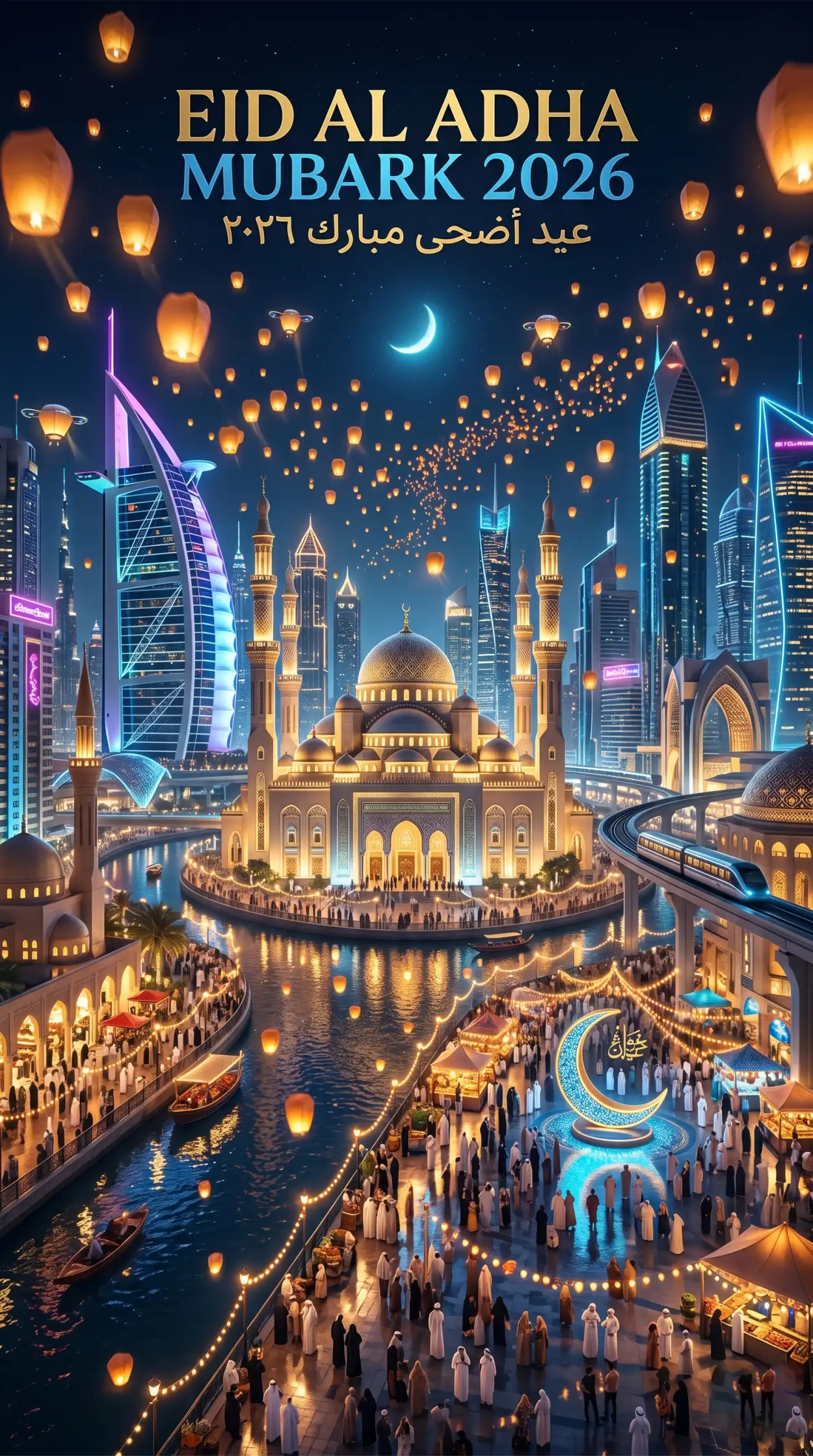 Free Download Eid Al Adha Greeting Card With Mosque 2026 - High Quality Eid Al Adha Greeting Card 2026 Image