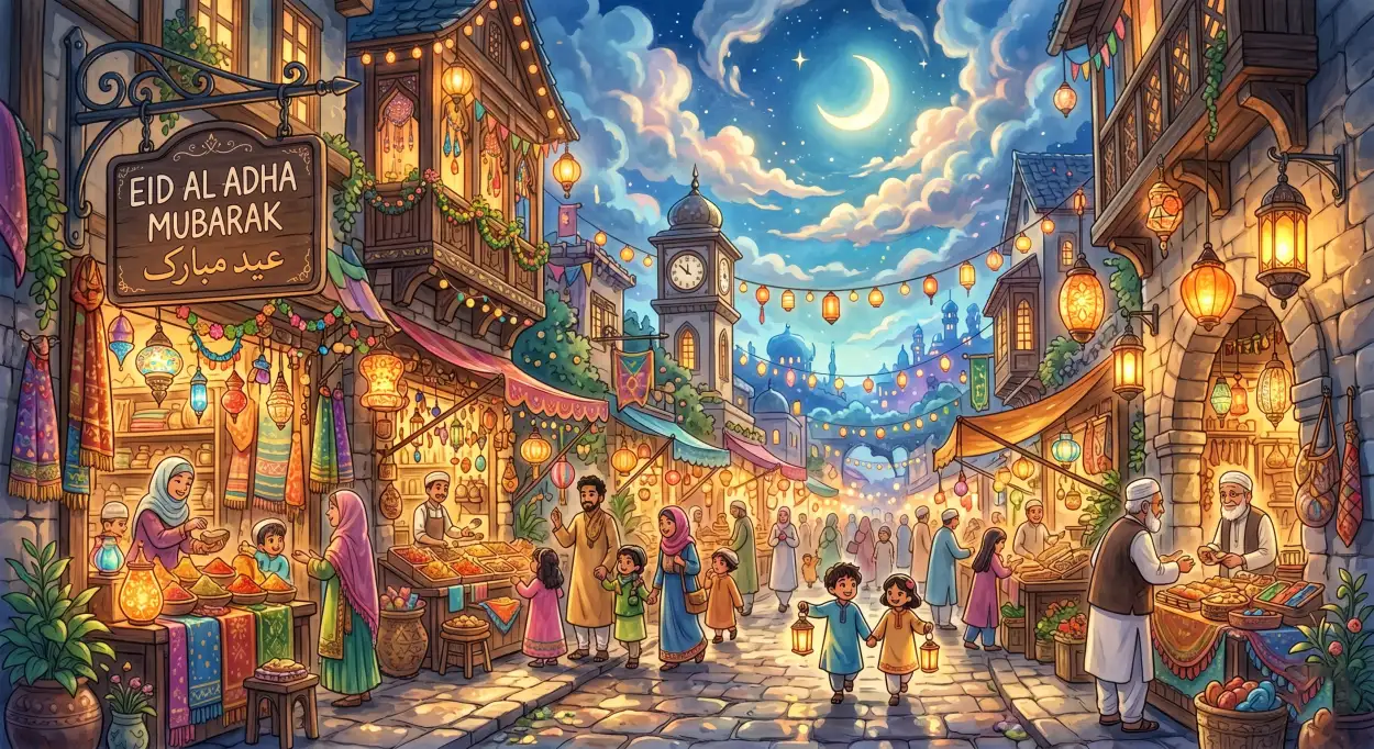 Free Download Eid Al Adha Mubarak 2026 Colorful Lantern Wallpaper - High Quality Eid Al Adha Mubarak 2026 Image
