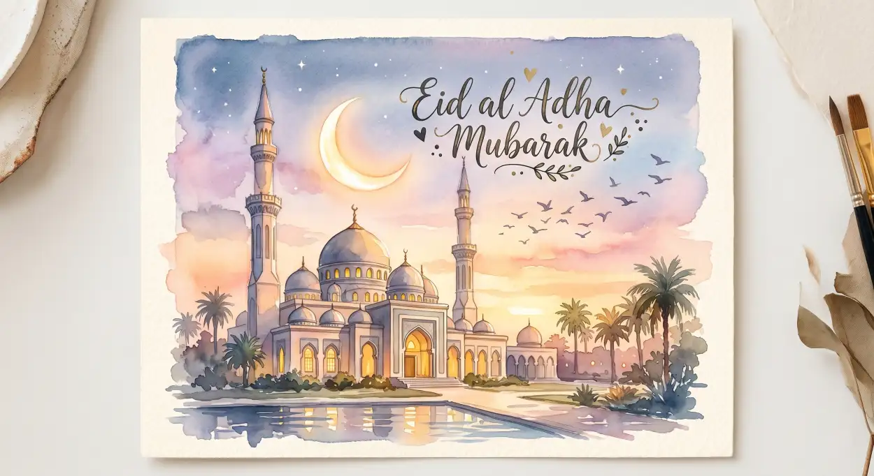 Free Download Eid Al Adha Mubarak 2026 Free Printable Greeting Cards - High Quality Eid Al Adha Mubarak 2026 Image