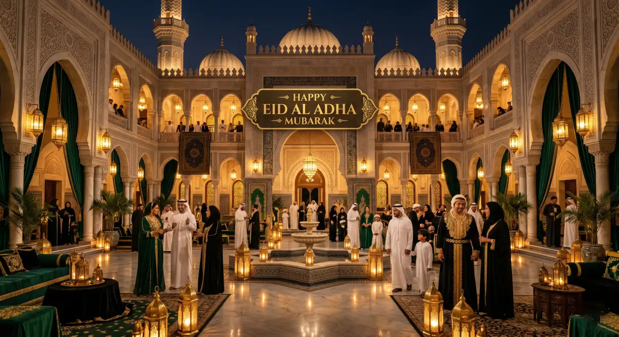 Free Download Eid Al Adha Mubarak 2026 Luxury Gold Text Background - High Quality Eid Al Adha Mubarak 2026 Background Image