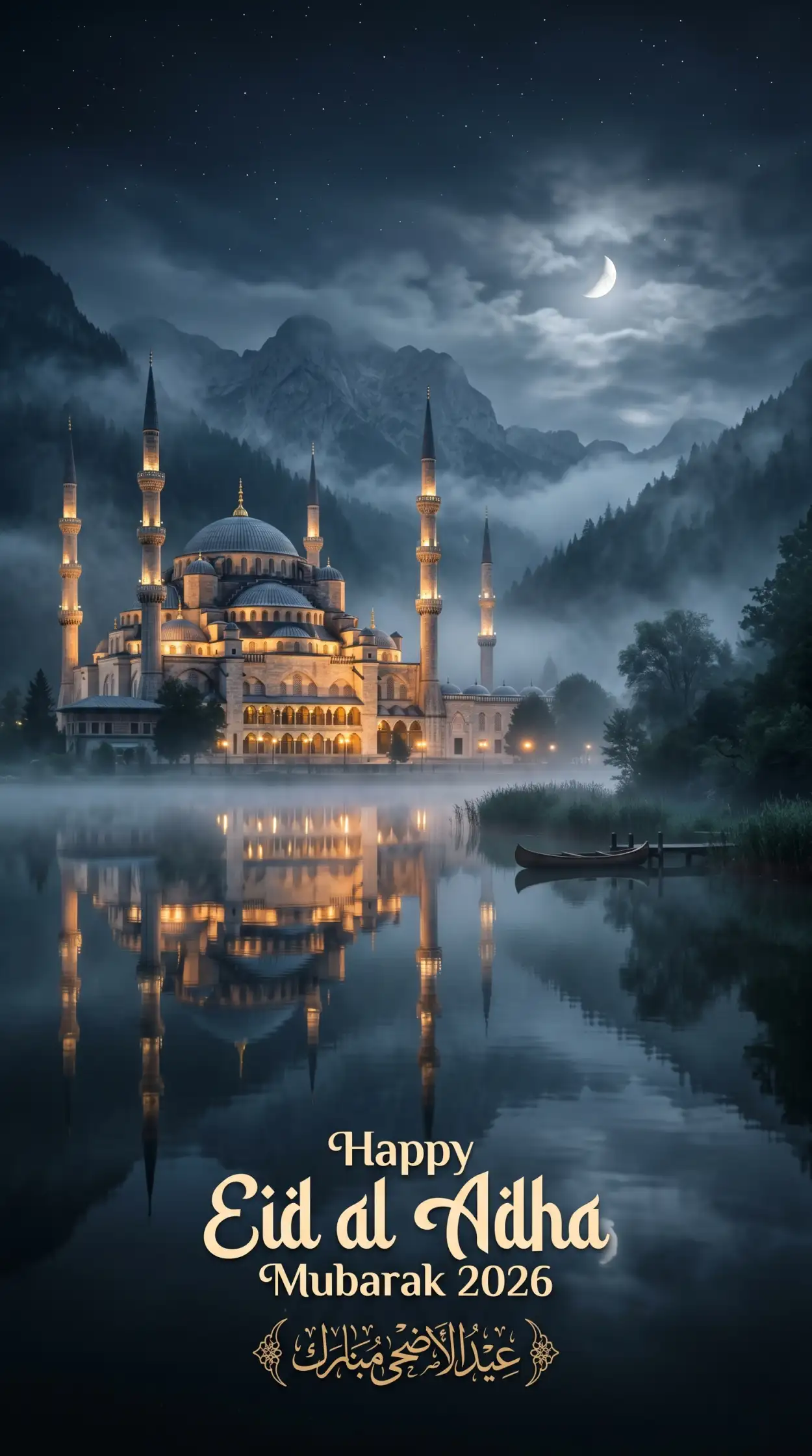 Free Download Eid Al Adha Mubarak 2026 Moonlight Mosque Wallpaper - High Quality Eid Al Adha Mubarak 2026 Image