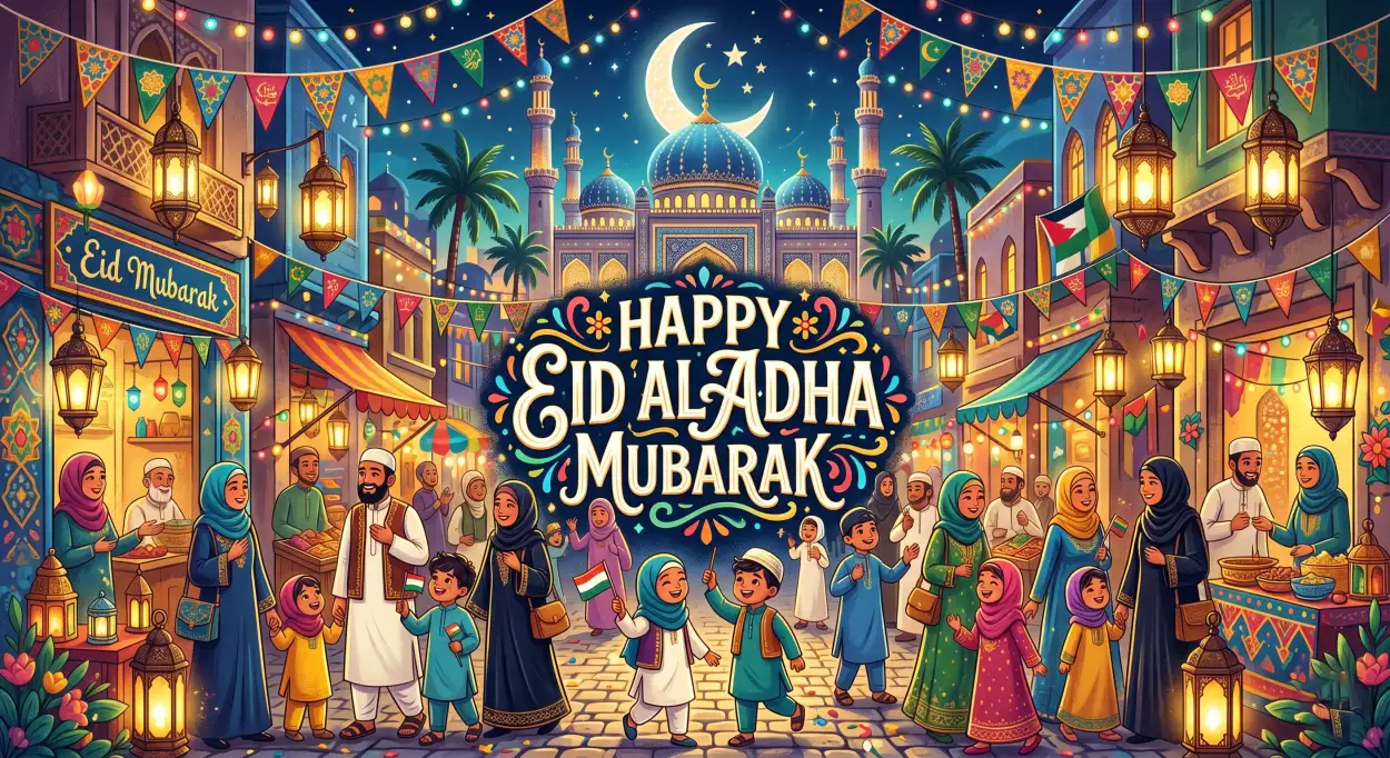 Free Download Eid Al Adha Mubarak 2026 Stylish Festival Typography Art - High Quality Eid Al Adha Mubarak 2026 Image