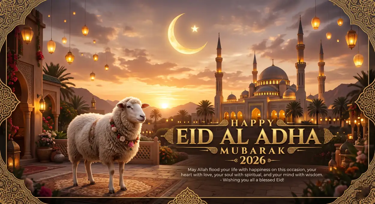 Free Download Eid Al Adha Mubarak Viral Instagram Poster 2026 - High Quality Eid Al Adha Greeting Card 2026 Image