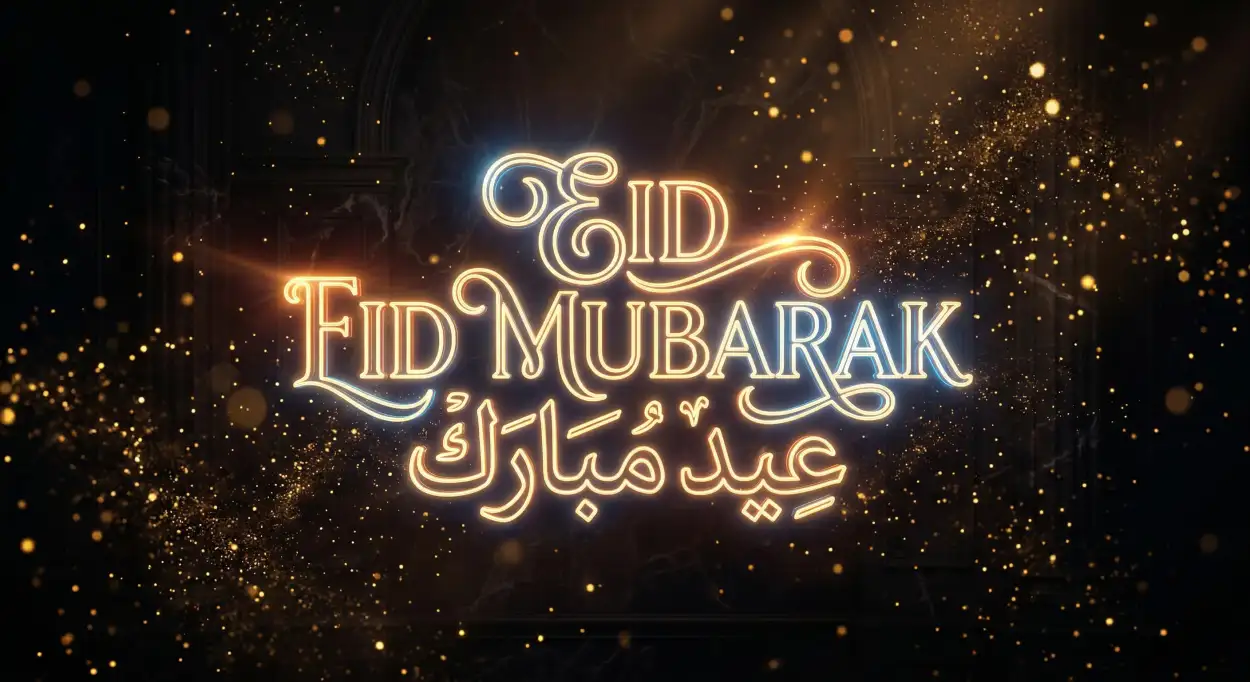 eid mubarak golden text design