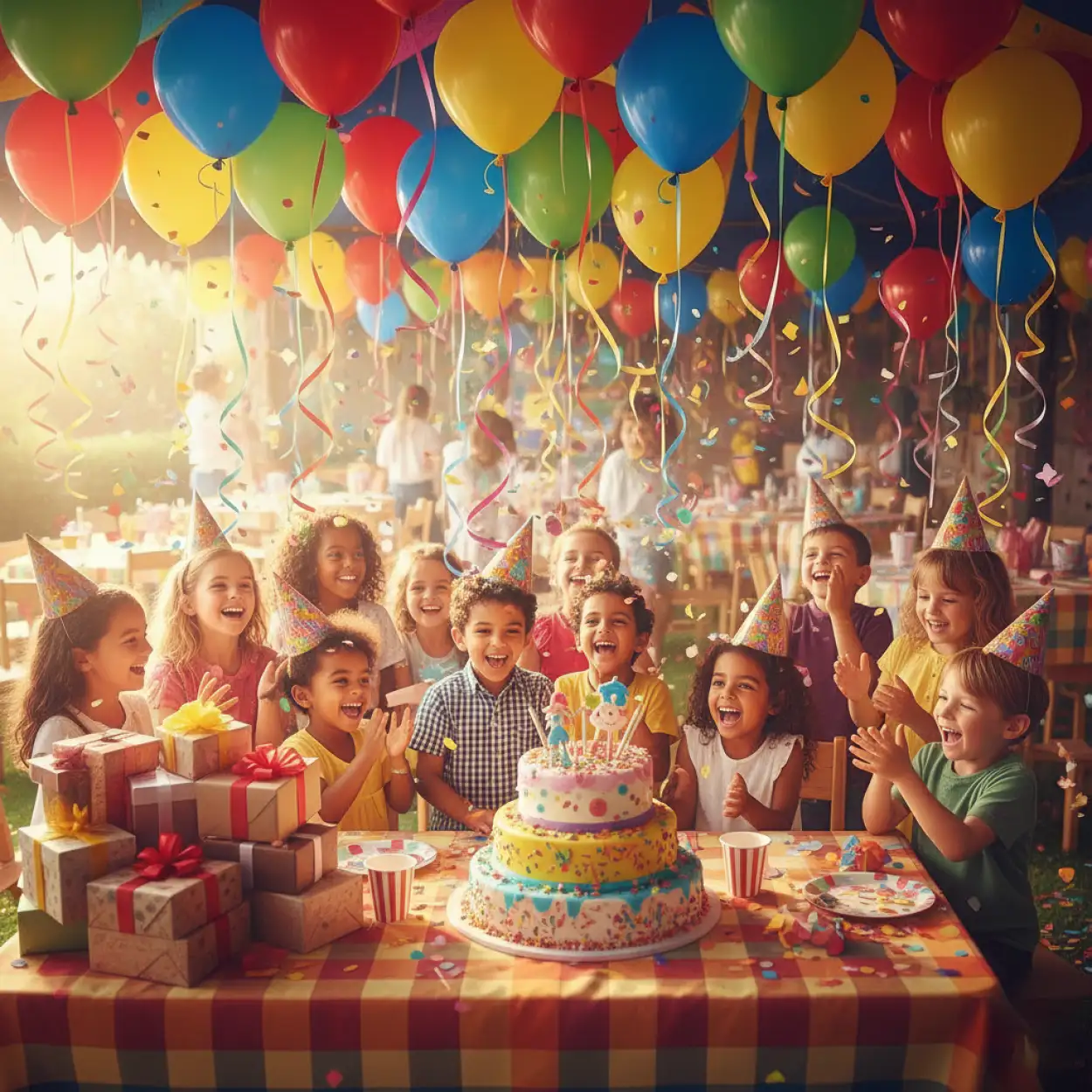 fantasy children day background with rainbow sky